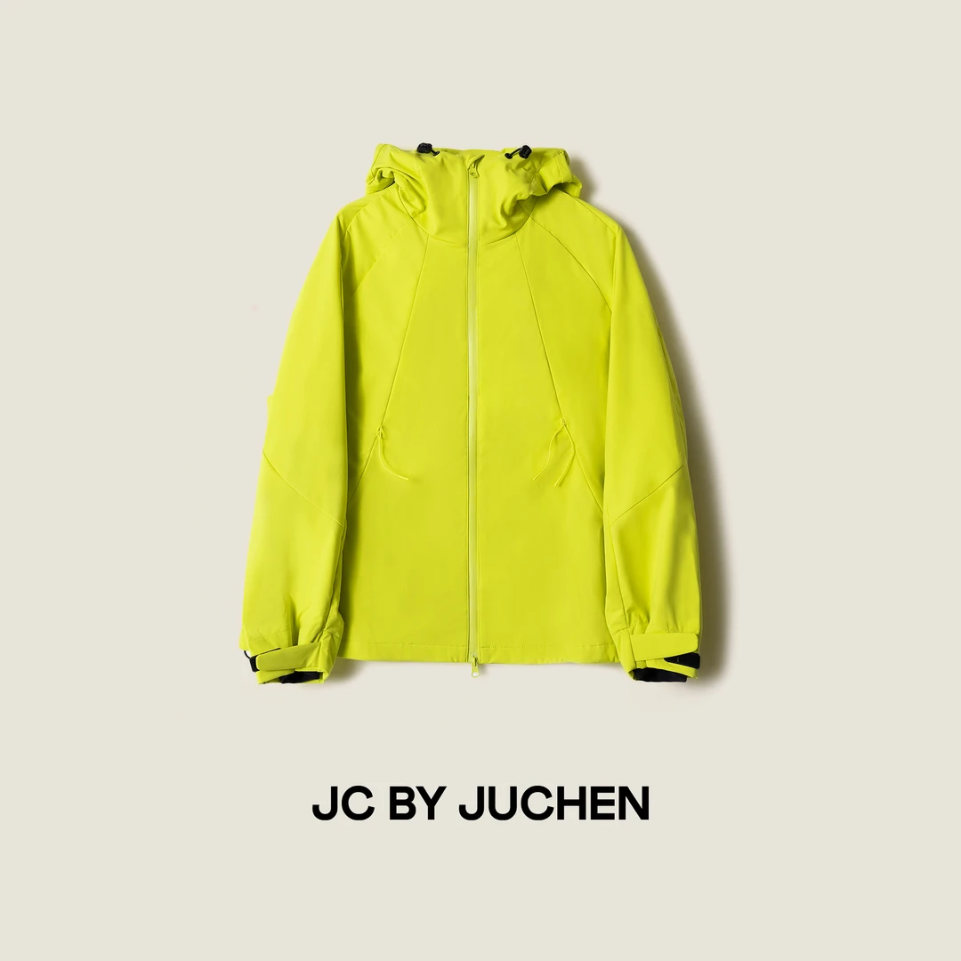“探索基因”流线形运动剪裁压胶荧光绿户外冲锋外套 FW102001-23