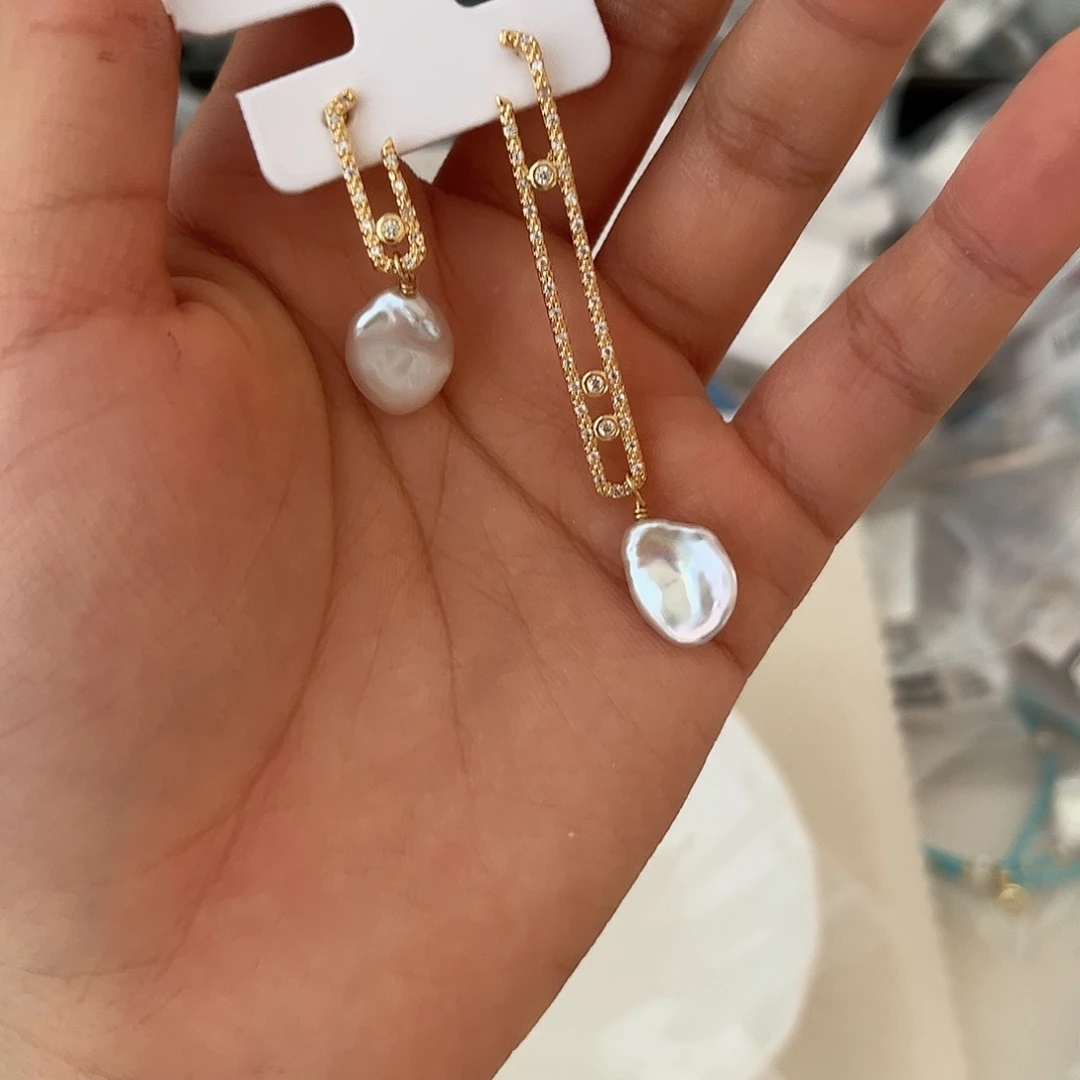 合金淡水珍珠耳饰