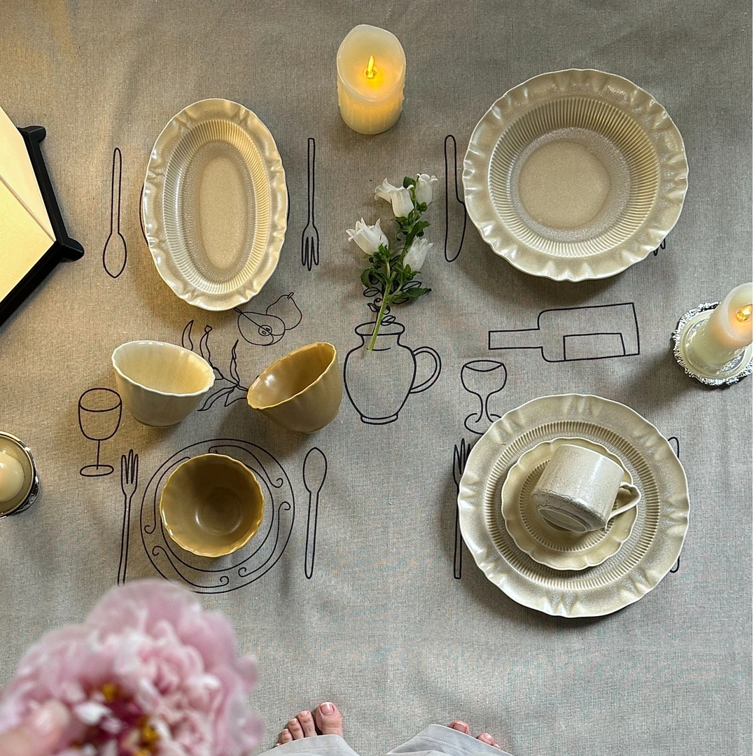 日式光晕窑变碗碟套装家用复古陶瓷餐具菜盘子米饭碗组合家用