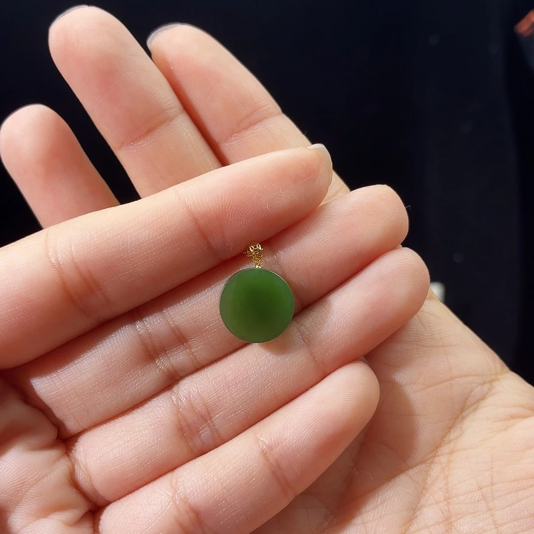 和田玉（碧玉）18K金镶嵌吊坠(赠链)