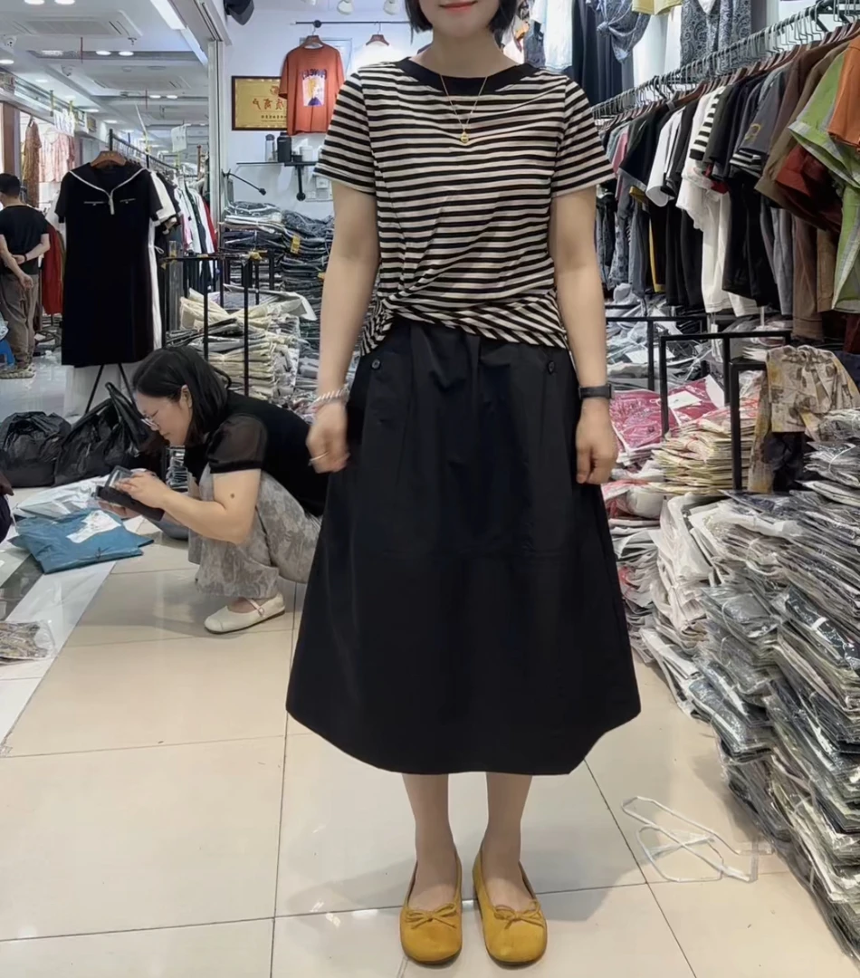 条纹短袖T恤衫女2025夏季款韩版时尚不规则扭结洋气通勤百搭上衣