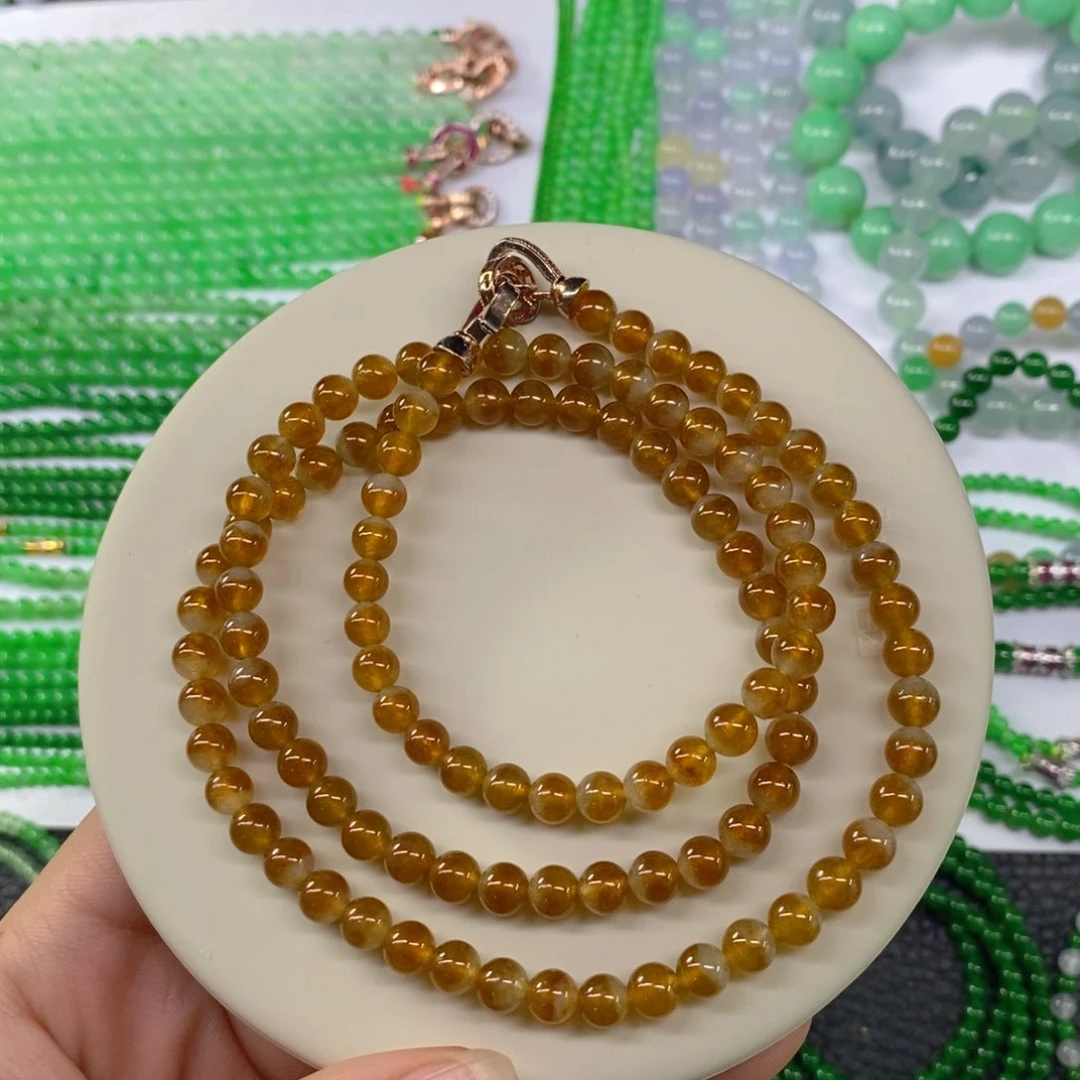 颈饰未镶嵌翡翠缅甸天然翡翠冰种黄翡项链6