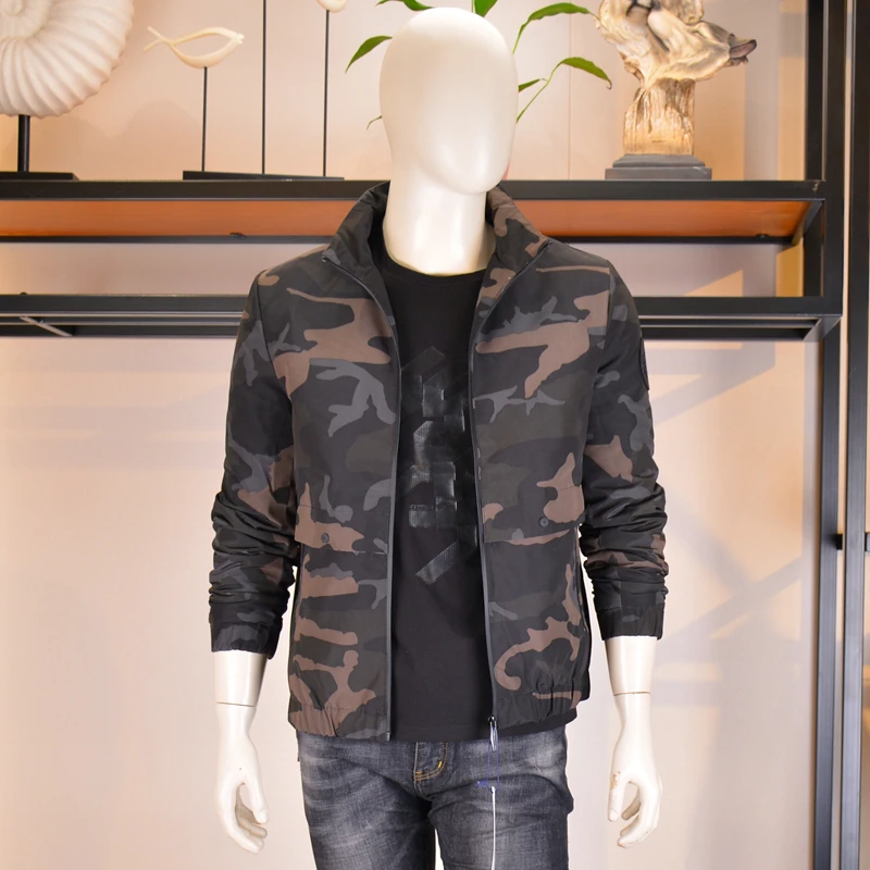 男装秋冬修身迷彩青年棉服外套7283