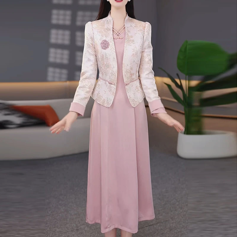 两件套连衣裙春秋款显瘦气质时尚洋气中长款长袖名媛秋季套装裙