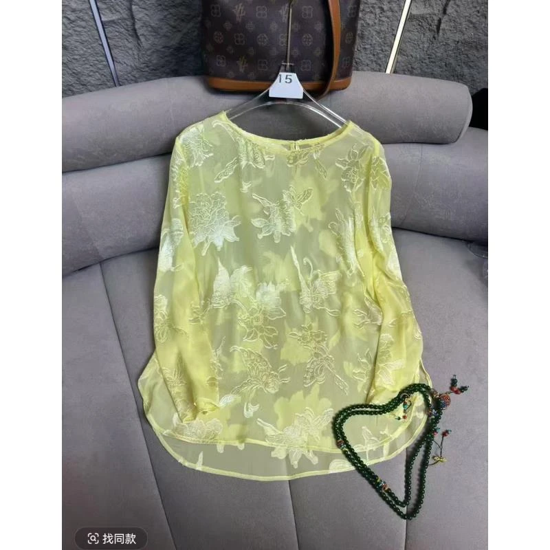 【小仙女】镂空打底上衣网红复古新中式中国风圆领白色8228