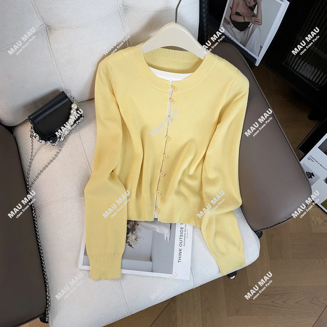 轻奢高端女装25秋冬季法式甜美温柔风假两件毛针织开衫上衣DY8688