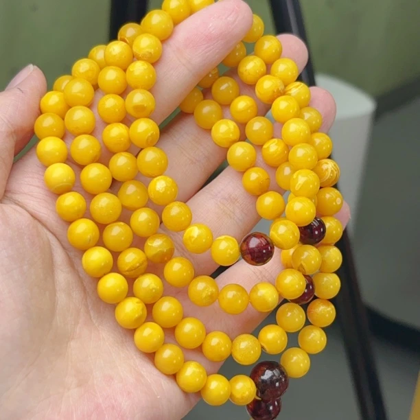 鸡油黄满蜡8mm瑕疵蜜蜡链子手链项链（667号）