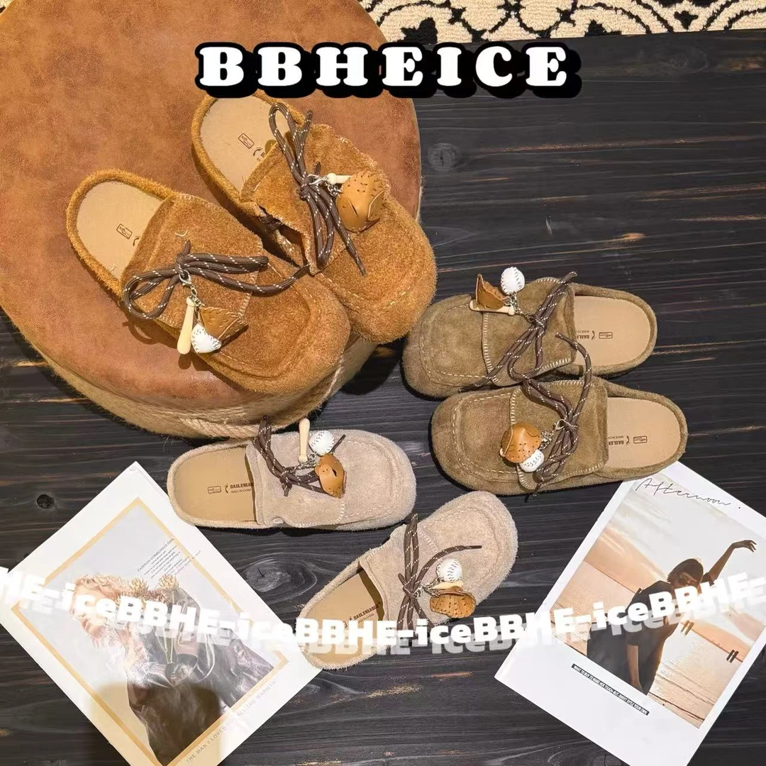 纯色反绒休闲包头包头拖百搭厚底甜辣千金风勃肯鞋真皮软底舒适