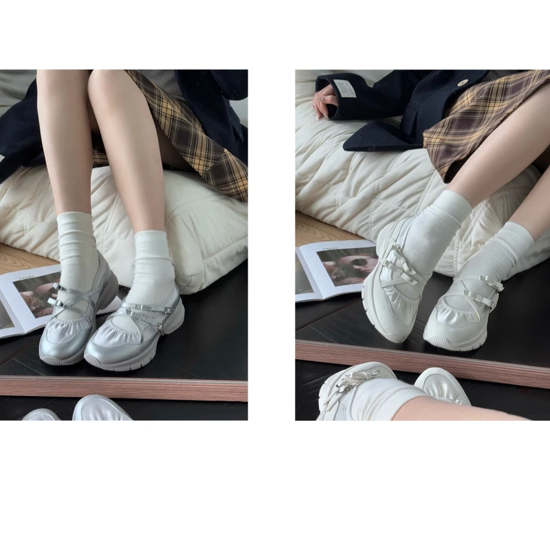 软底运动玛丽珍女鞋2025夏季新款银色芭蕾单鞋厚底小白鞋休闲板鞋