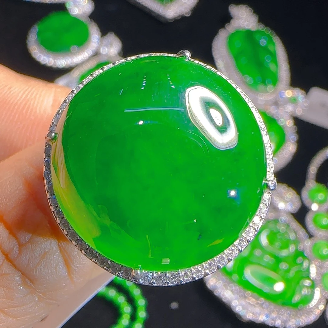 翡翠戒指银S925镶嵌天然