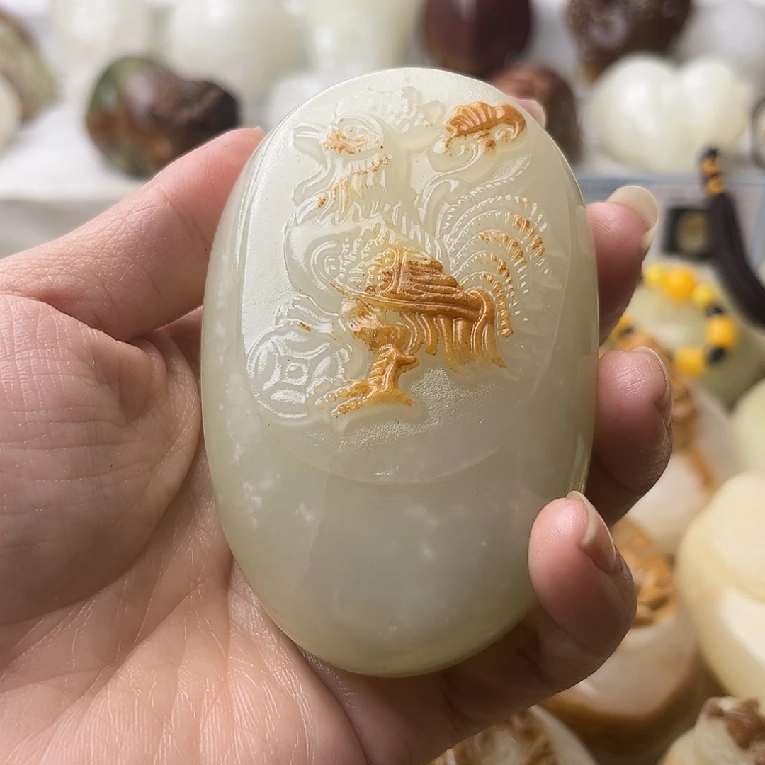石材方解石手把摆件不退换鸡