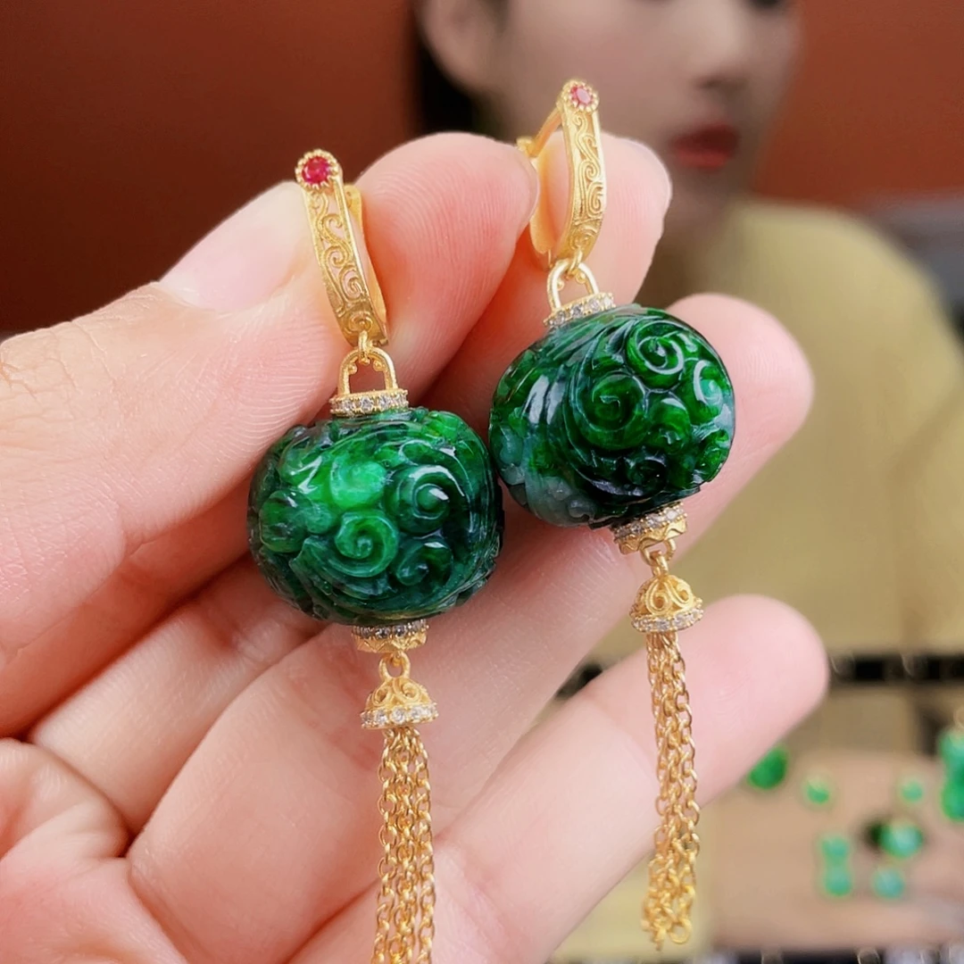 翡翠银S925镶嵌耳饰