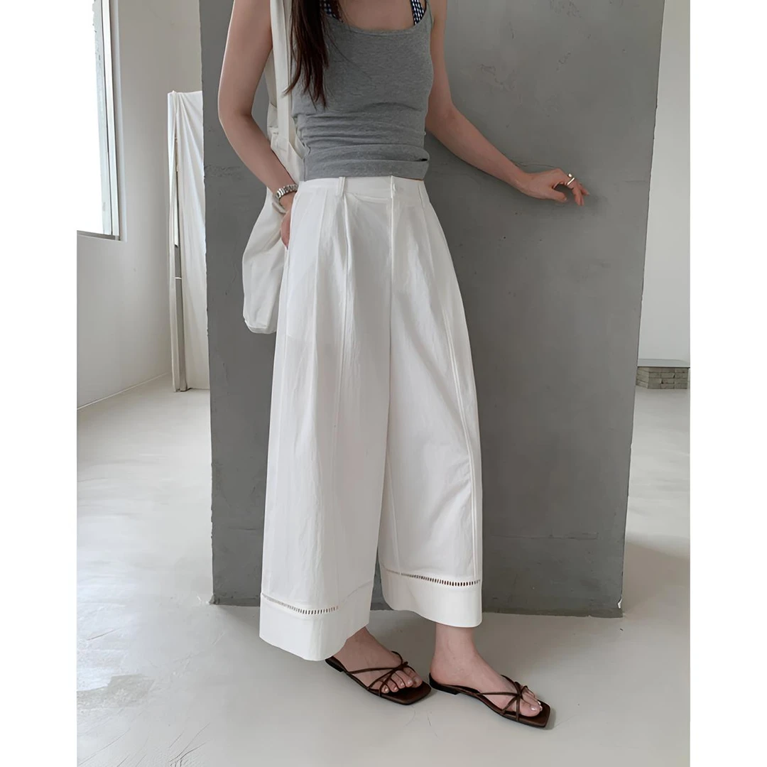 现货 夏上新！老钱风百搭廓形显瘦九分阔腿休闲裤拼接大版加大加肥