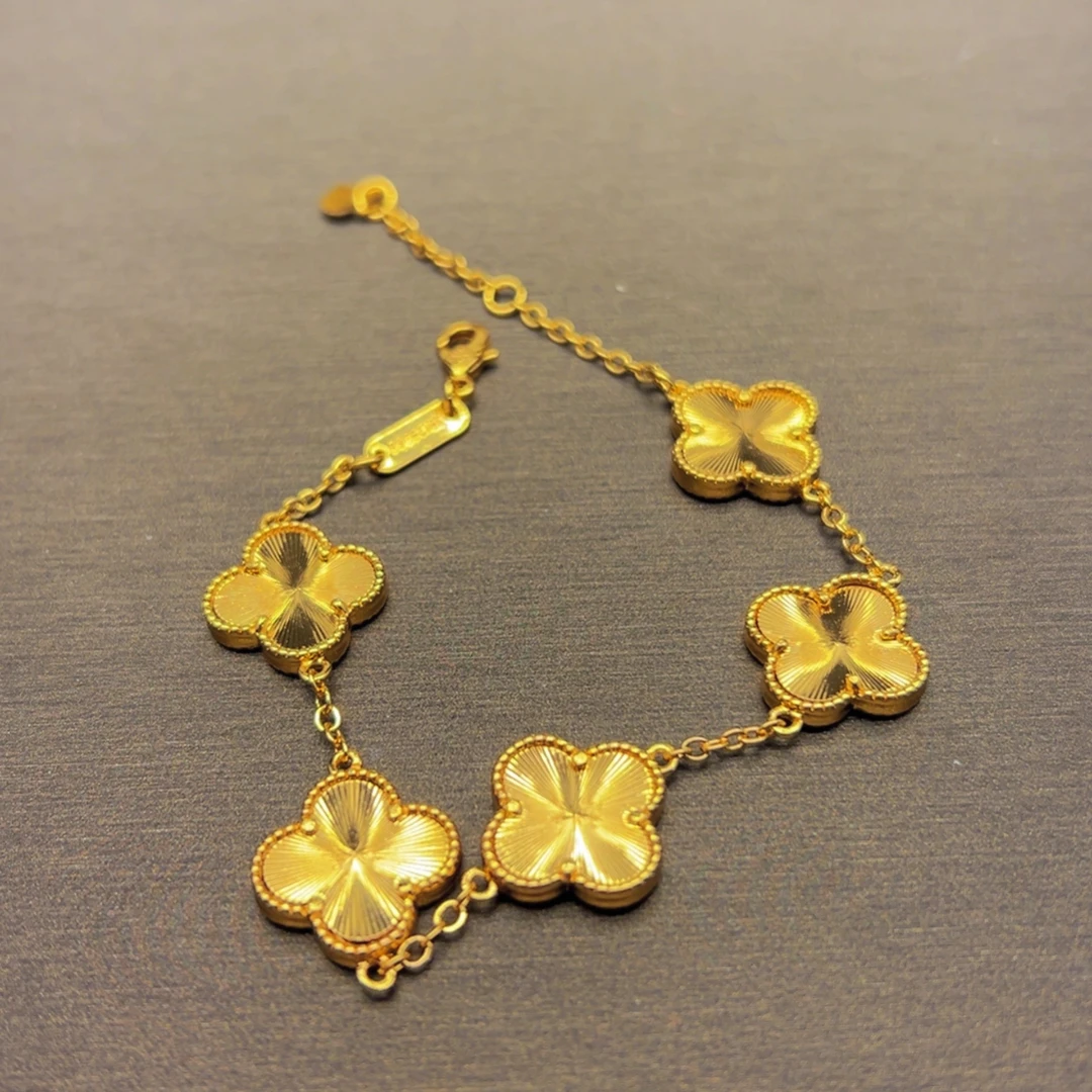 铜合金手链 I高定I精美双面镭射五花四叶草手链轻奢手链