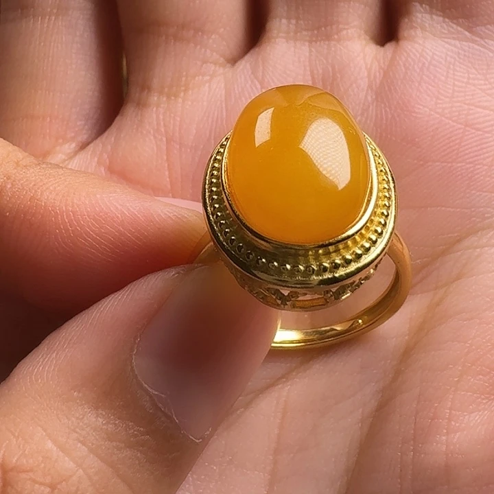 蜜蜡银S925镶嵌戒指戒指