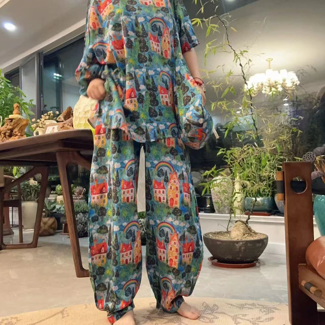 207宁静  安大秋国风棉绸亲子两穿裤