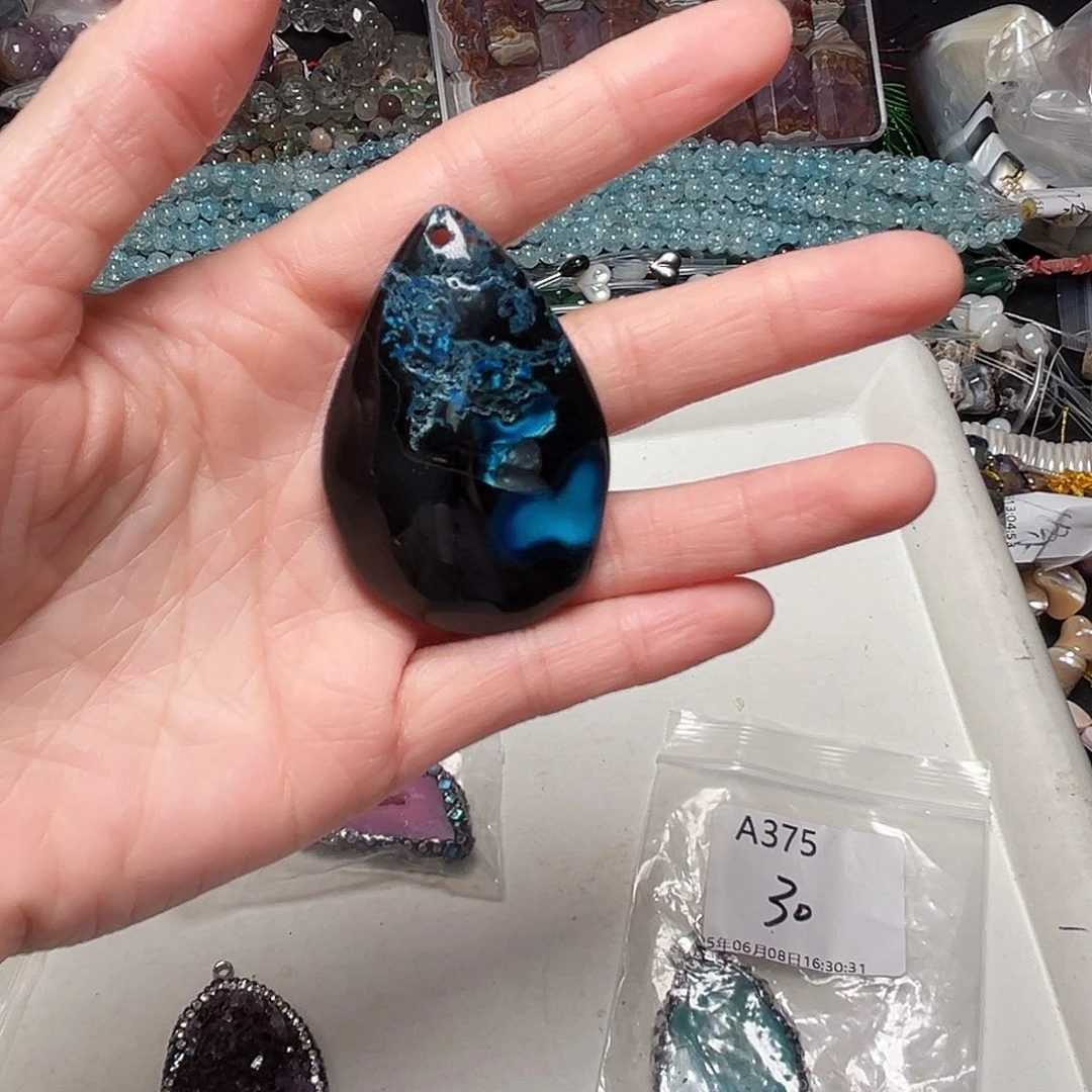 玛瑙/玉髓足银镶嵌珠宝半成品T540玛瑙水滴吊坠33*50