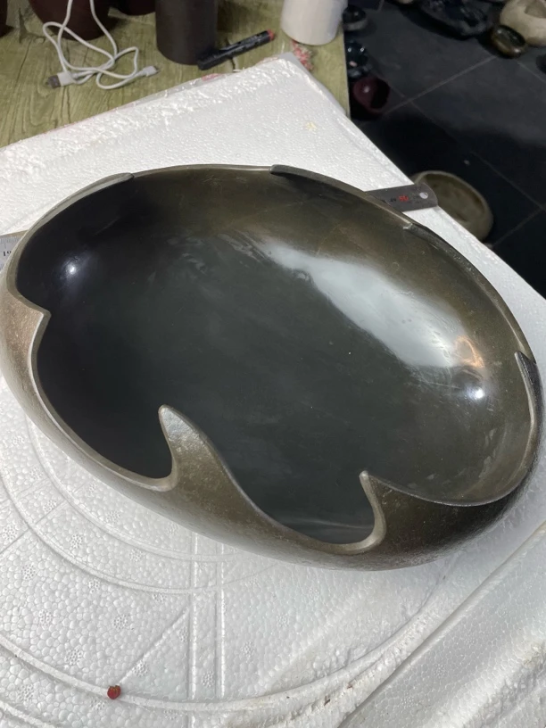 黑精钢，果盘，茶洗，异形火焰口，轻薄能浮水，长31.5宽24深7.3