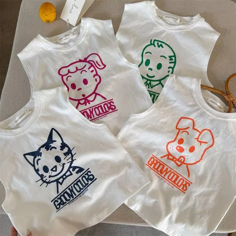 儿童背心2025夏季新品男女童卡通头像背心宝宝日系坎肩背心70961