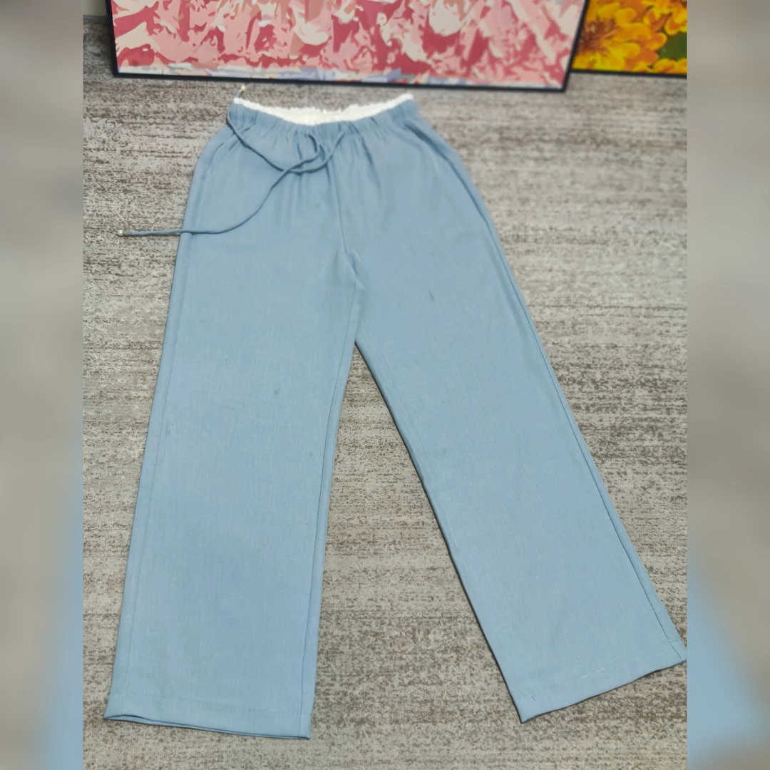 7013休闲蕾丝裤系带松紧高腰