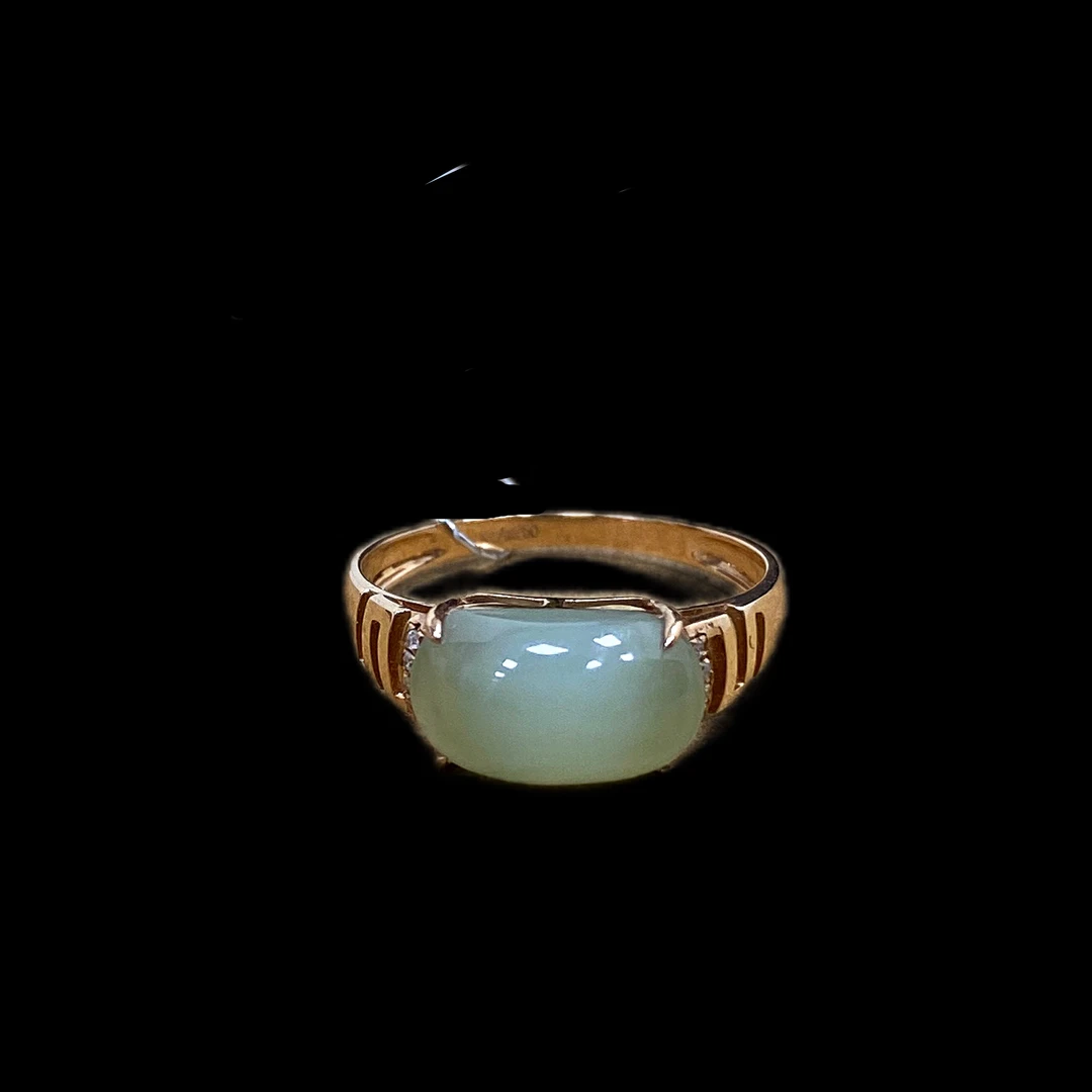 V7325和田碧玉18k戒指孤品，