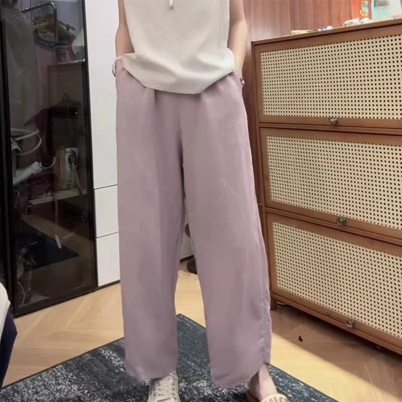 粉红色休闲亚麻裤子女2025新款夏季直筒宽松减龄洋气时尚潮流慵懒