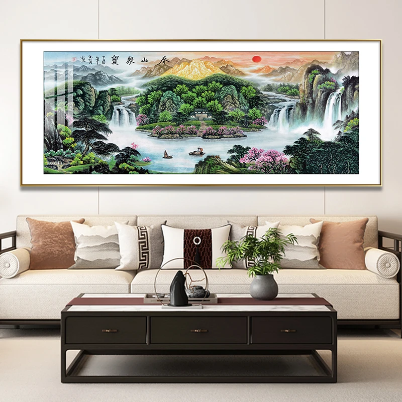 春山聚宝山水画国画中式客厅沙发背景墙壁画办公室装饰画风景挂画