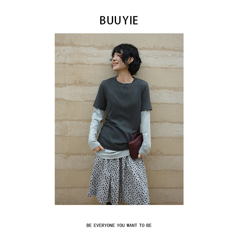 BUUYIE 25SS【素陌】上衣女韩系设计感t恤打底衫250977