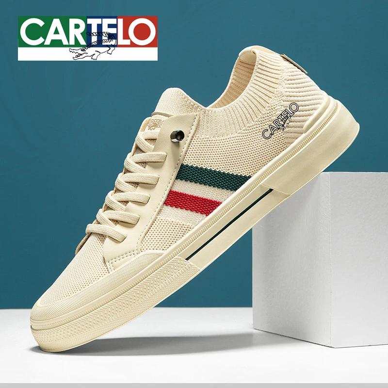 CARTELO/卡帝乐鳄鱼男士透气百搭夏季网面飞织鞋薄款软底休闲板鞋