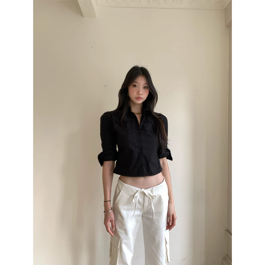 withmin【现货】凉皮 珍爱典藏 显瘦气质设计感衬衫黑色2522536