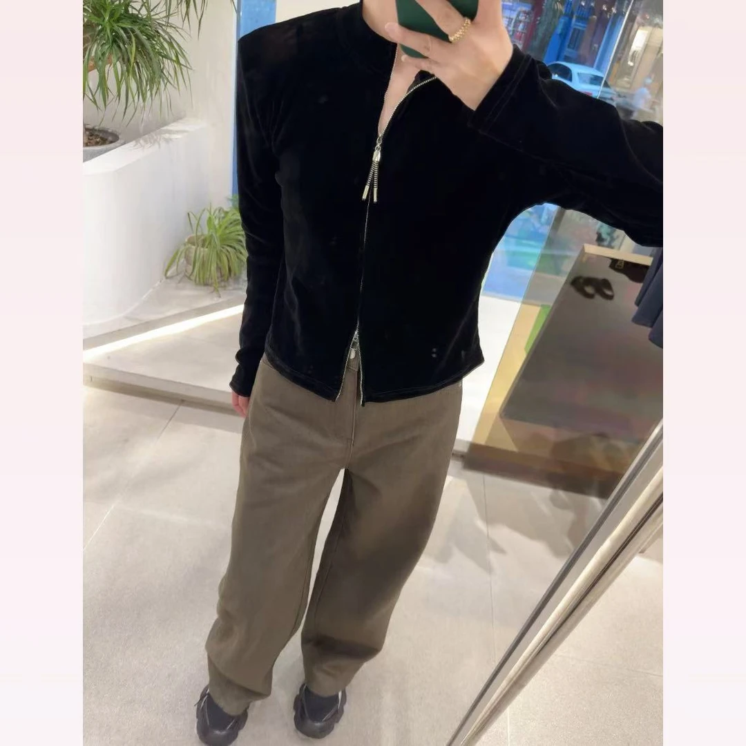 春苗女装   双拉链丝绒上衣      时尚减龄设计感百搭气质