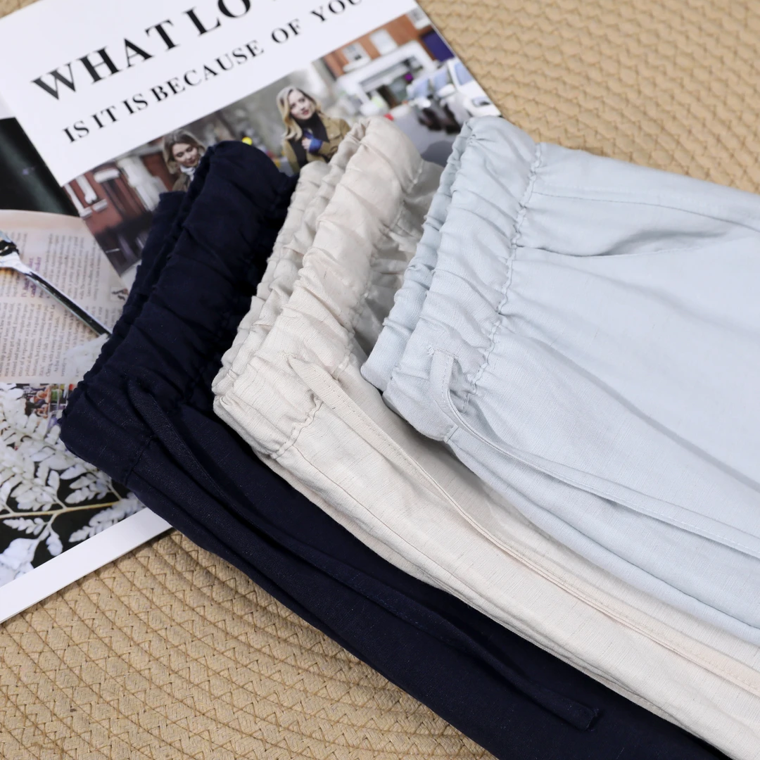 (莱赛尔天丝+亚麻)窄版直筒裤百搭女夏季宽松休闲小个子长裤