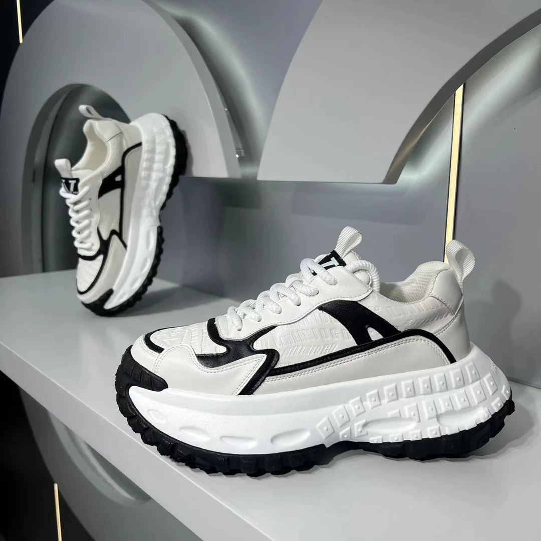 okkdey秋季男鞋厚底透气系带圆头韩版运动休闲老爹鞋轻奢风板鞋