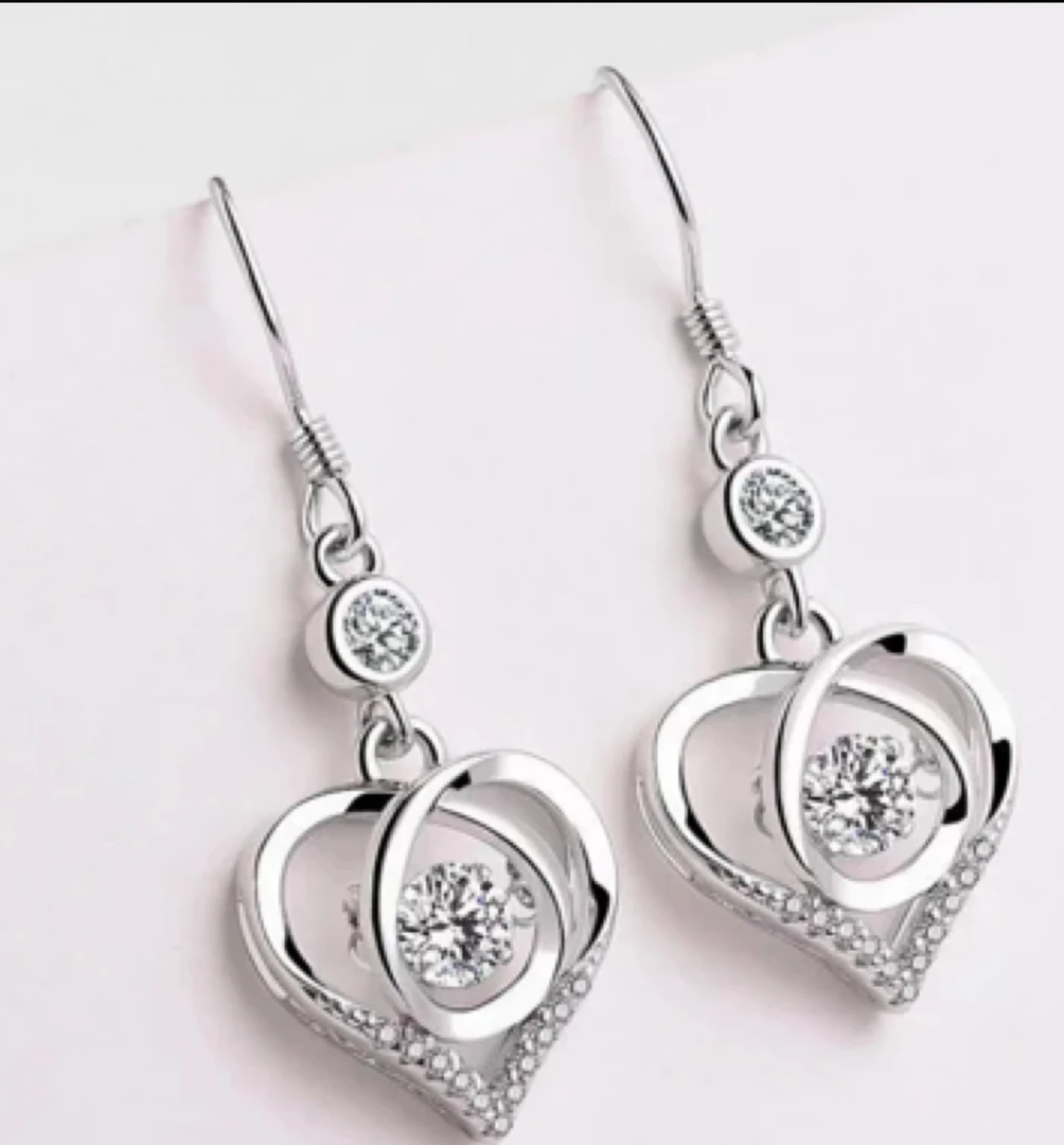 足银耳饰 足银990合成锆石爱心水滴耳钩耳线