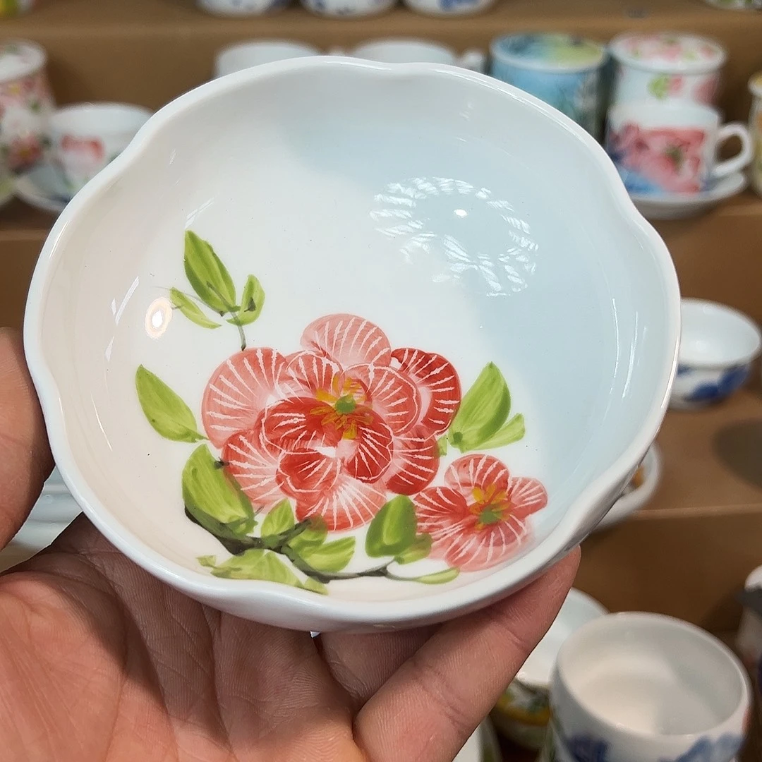 陶瓷景德镇手工釉下陶瓷5寸花口碗