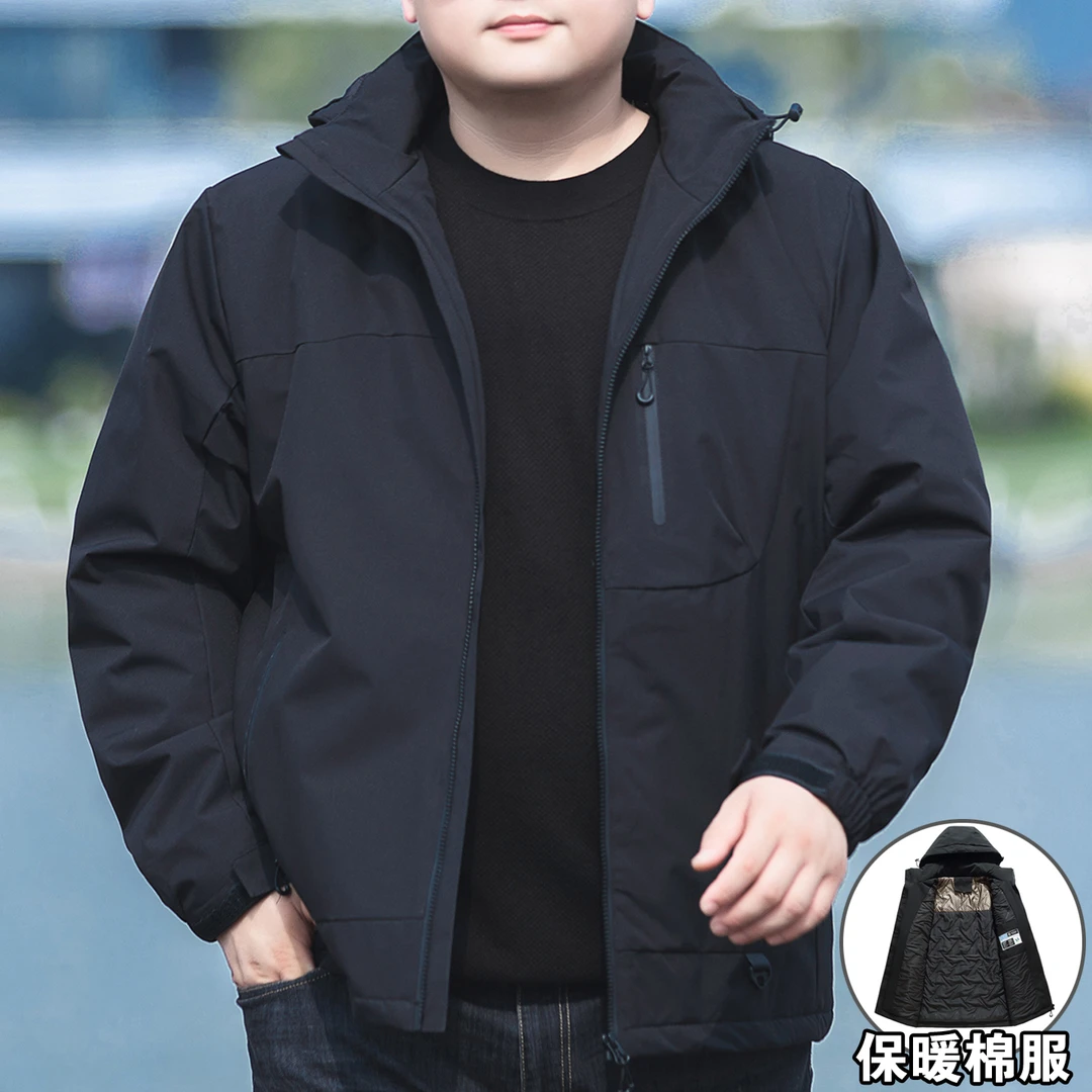 大码男士棉服秋冬胖子宽松保暖工装冲锋衣外套男加肥加大中厚棉衣