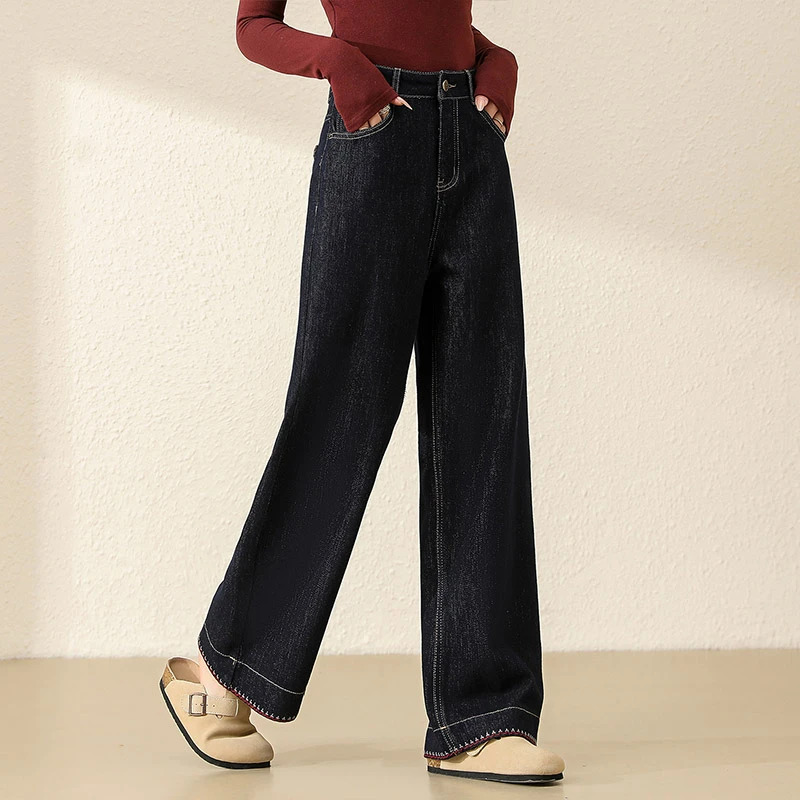 复古蓝阔腿牛仔裤女士秋季2025新款高腰显瘦小个子九分休闲直筒裤