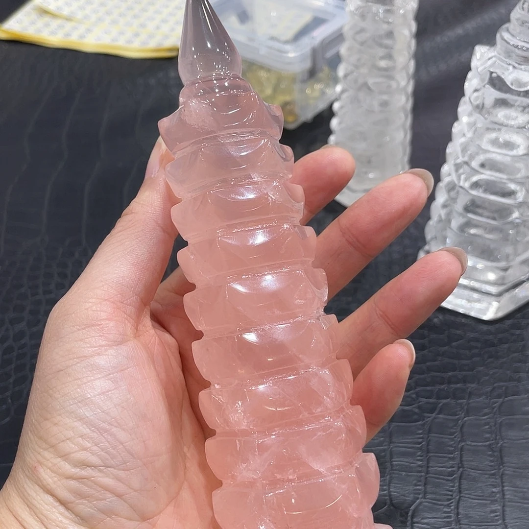 未镶嵌珠宝半成品水晶西柚粉文昌塔