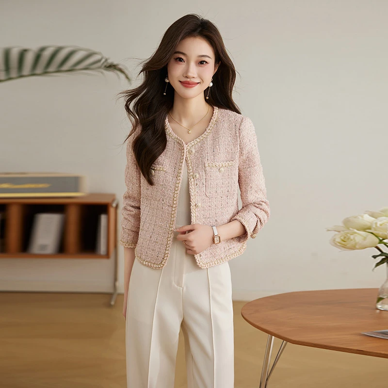 春秋装新款时尚洋气粗花呢小香风短款上衣小个子 YB8916