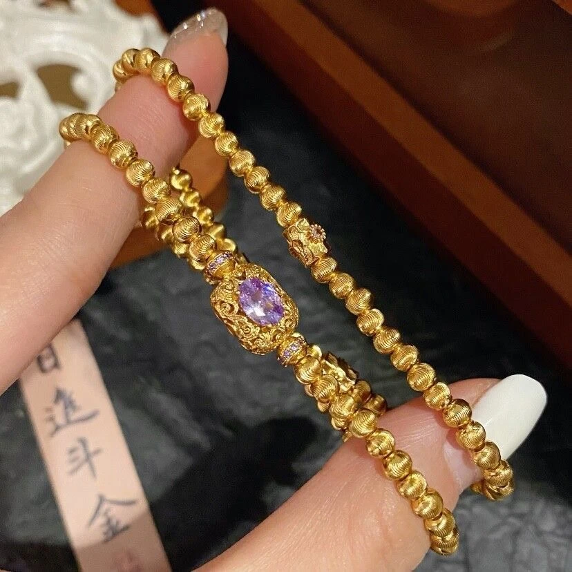 铜合金手链 铜合金手链爆款莫奈花园紫罗兰猫眼手串高级感