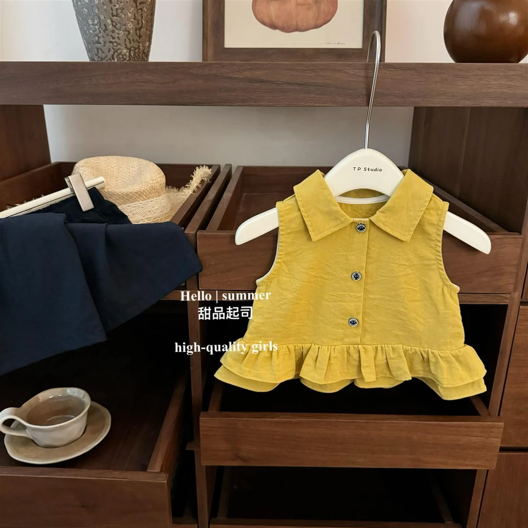 贼显白女宝宝夏款荷叶边娃娃衫背心裤子洋气两件套