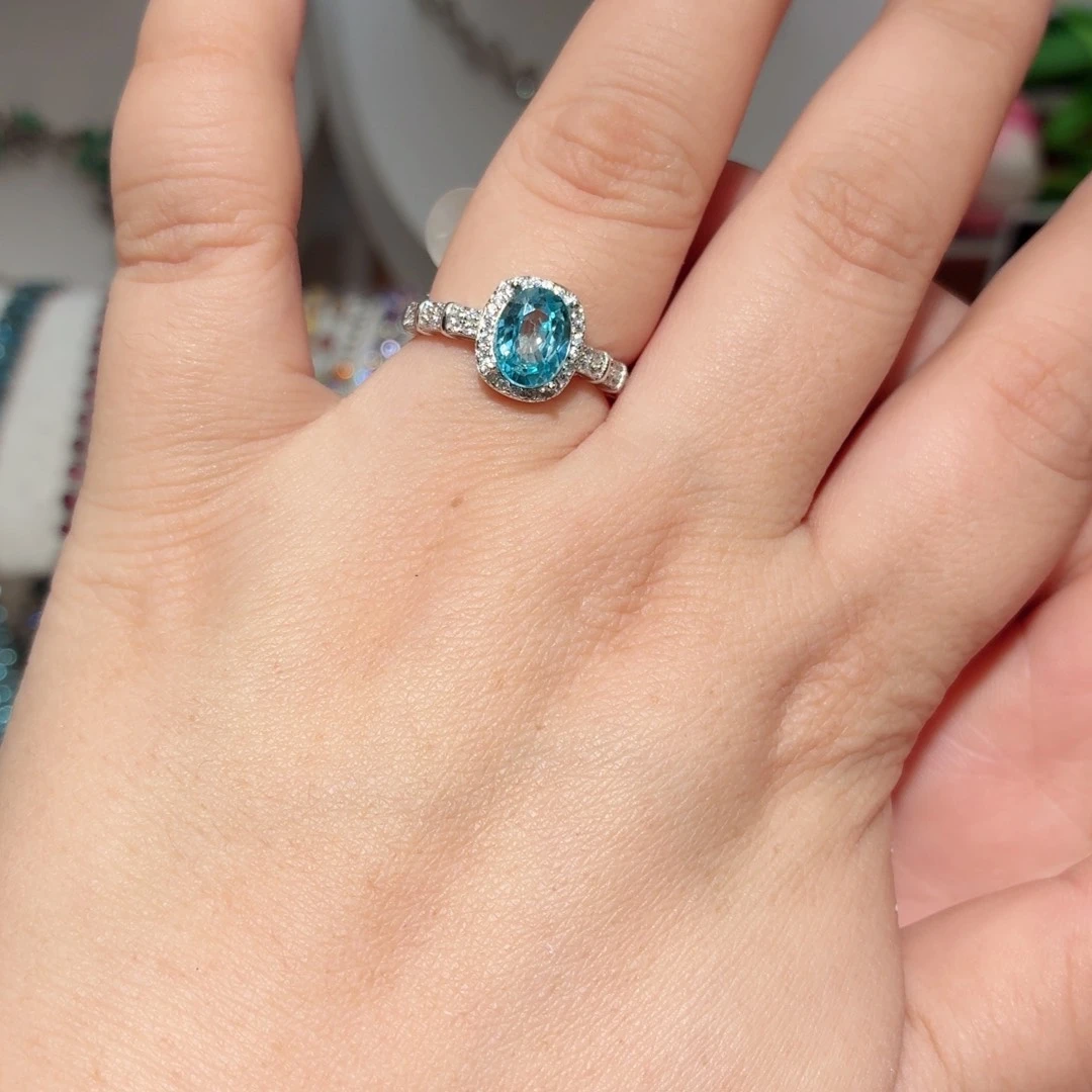 戒指天然锆石银S925镶嵌