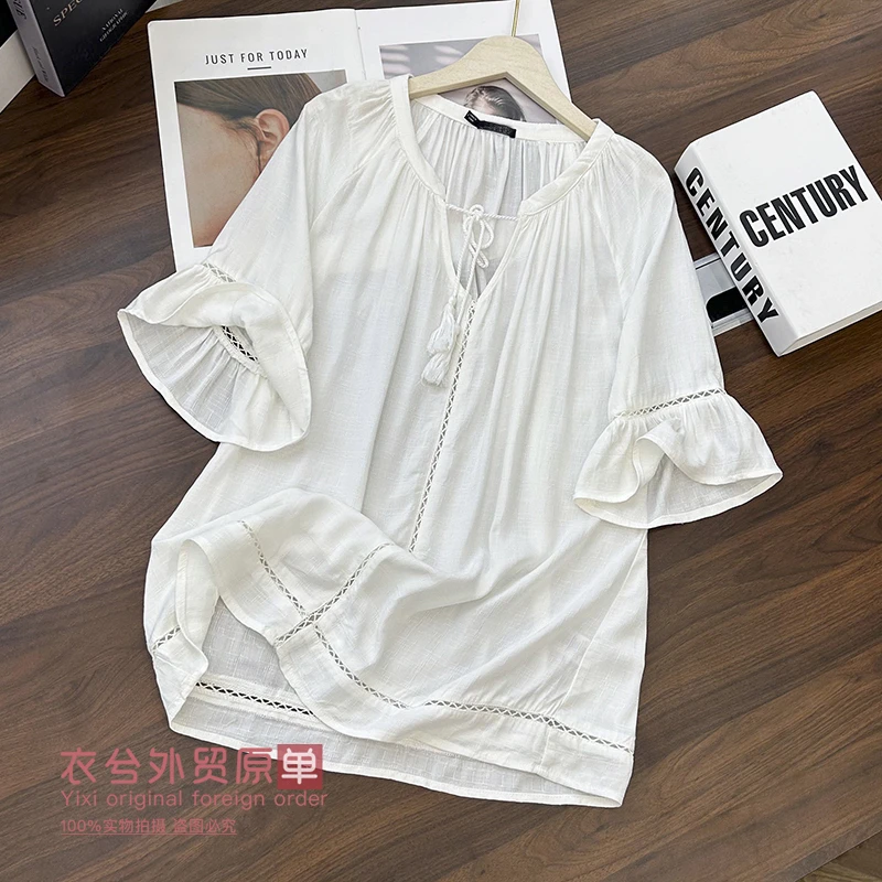 (衣兮流苏系带短袖小衫)夏季度假风舒适透气宽松显瘦百搭短袖Z