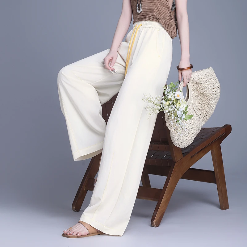 正品哥弟新款高腰显瘦休闲裤月光白直筒阔腿裤夏季女装时尚弯刀裤