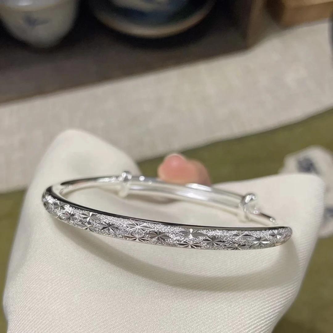 足银手镯 15号 满天星推拉实心足银手镯