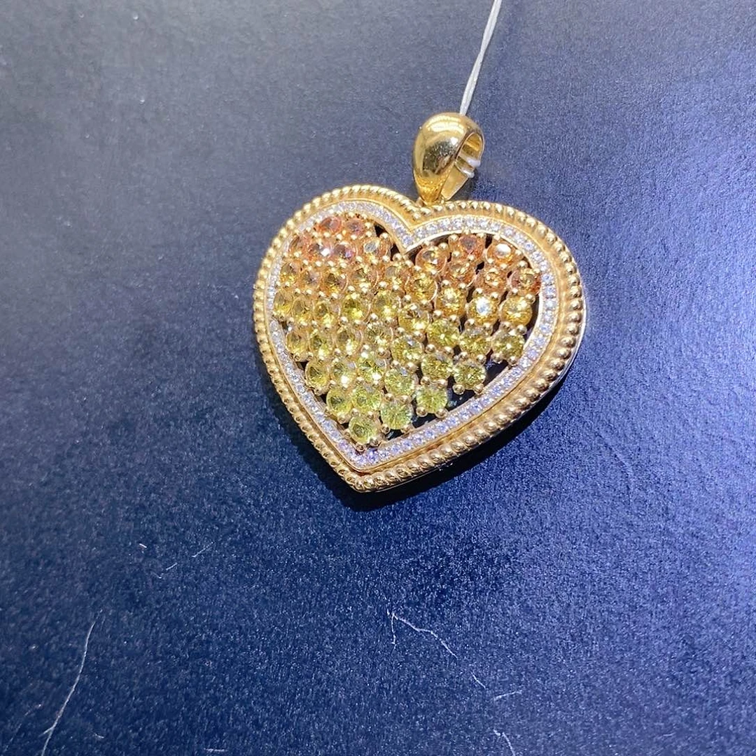 吊坠(不含链)钻石18K金镶嵌蓝宝石大桃心k黄