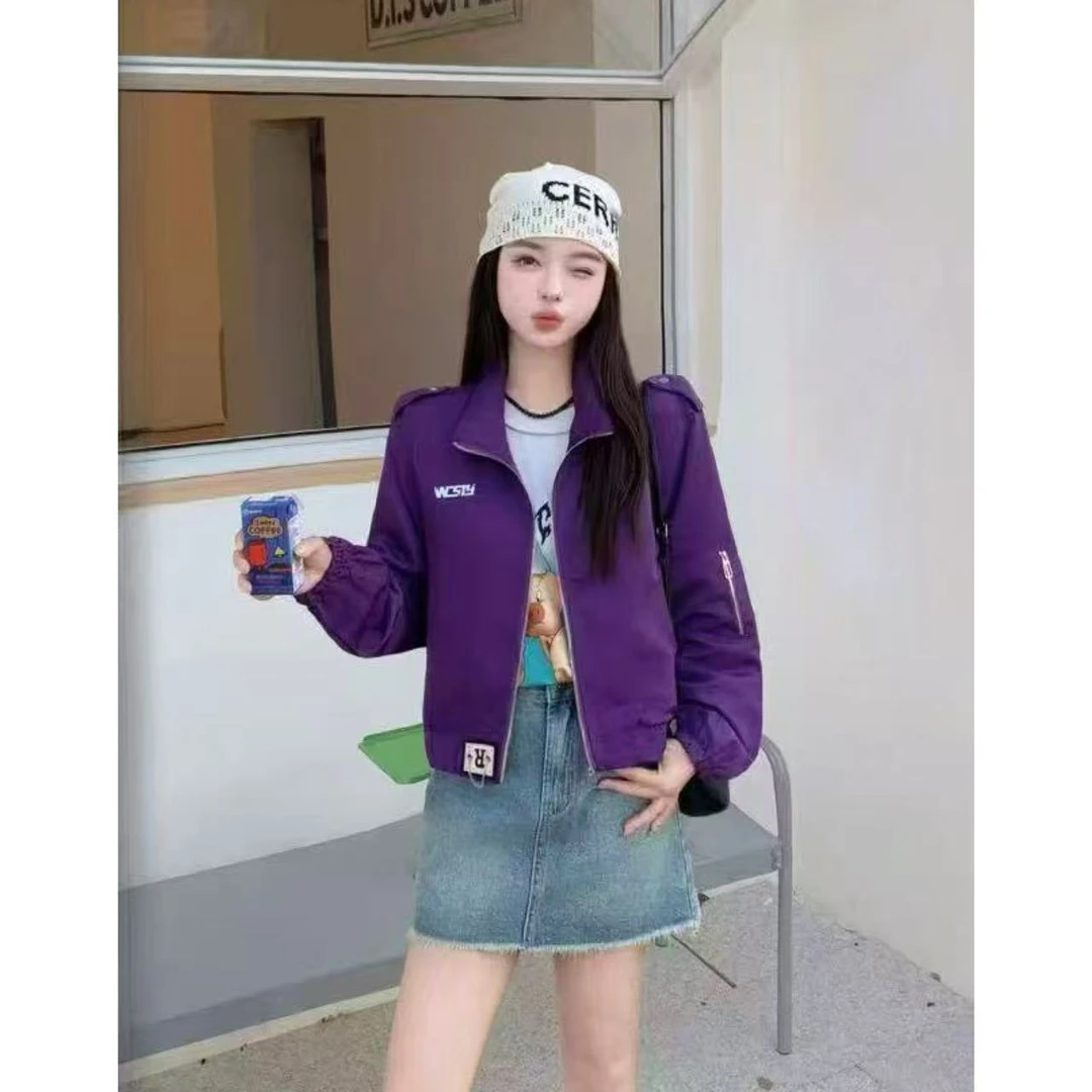2586衣长55秋季外套时尚潮流休闲宽松日常女士机车短款夹克棒球服