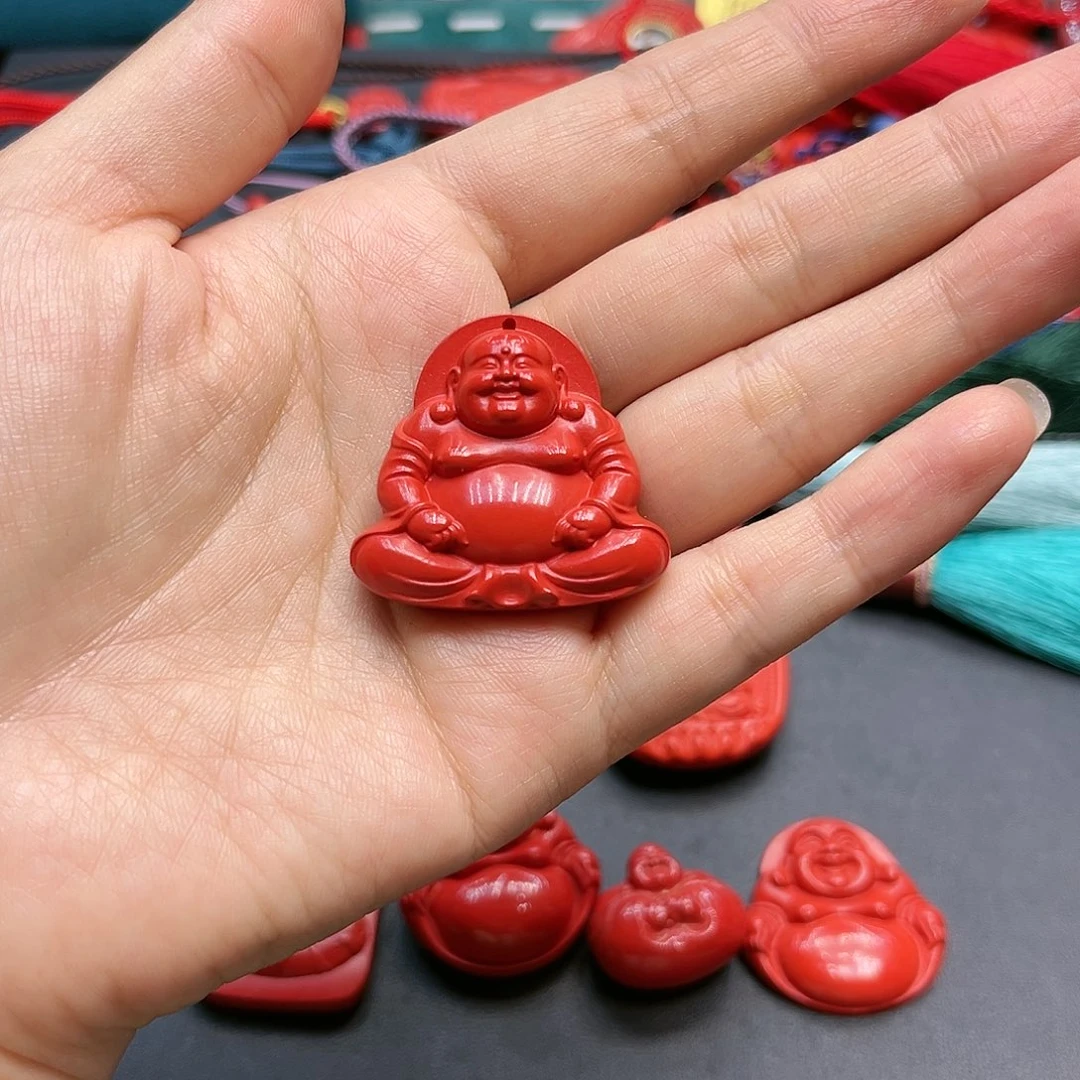 天然辰砂六字真言钉珠黑绳