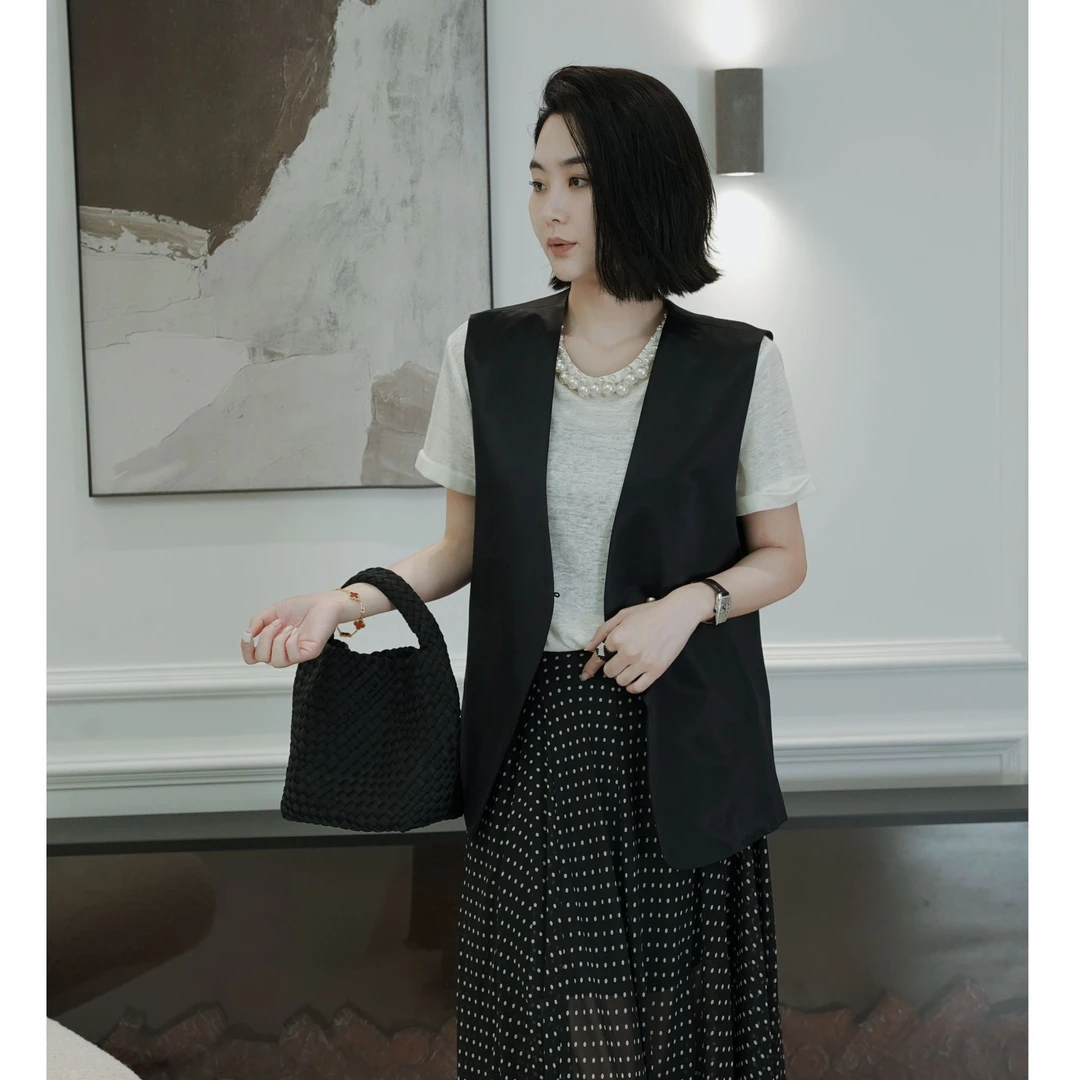 【松弛格调】MORELAN高级气质复古V领西装无袖马甲XM-233