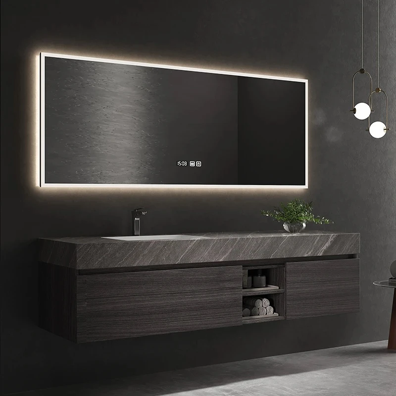 高端浴室柜洗手间卫浴洗手岩板无缝盆